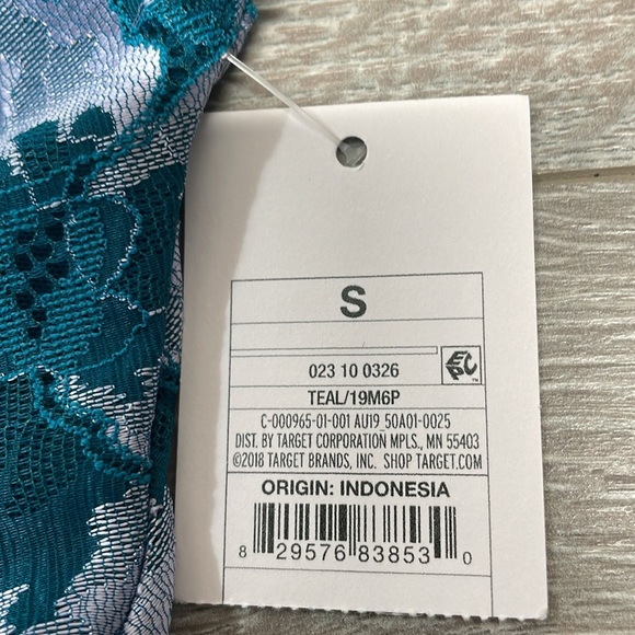 NWT Auden Halter Teal Satin Lace Strappy Back Babydoll Nightie and Thong Panty S - Picture 8 of 15